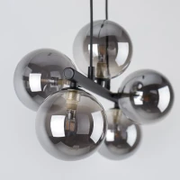 Pendant light 5x8 W – linear black fixture, smoked glass globes - Image 5