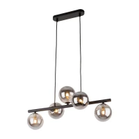 Pendant light 5x8 W – linear black fixture, smoked glass globes - Image 6