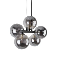 Pendant light 5x8 W – linear black fixture, smoked glass globes - Image 10