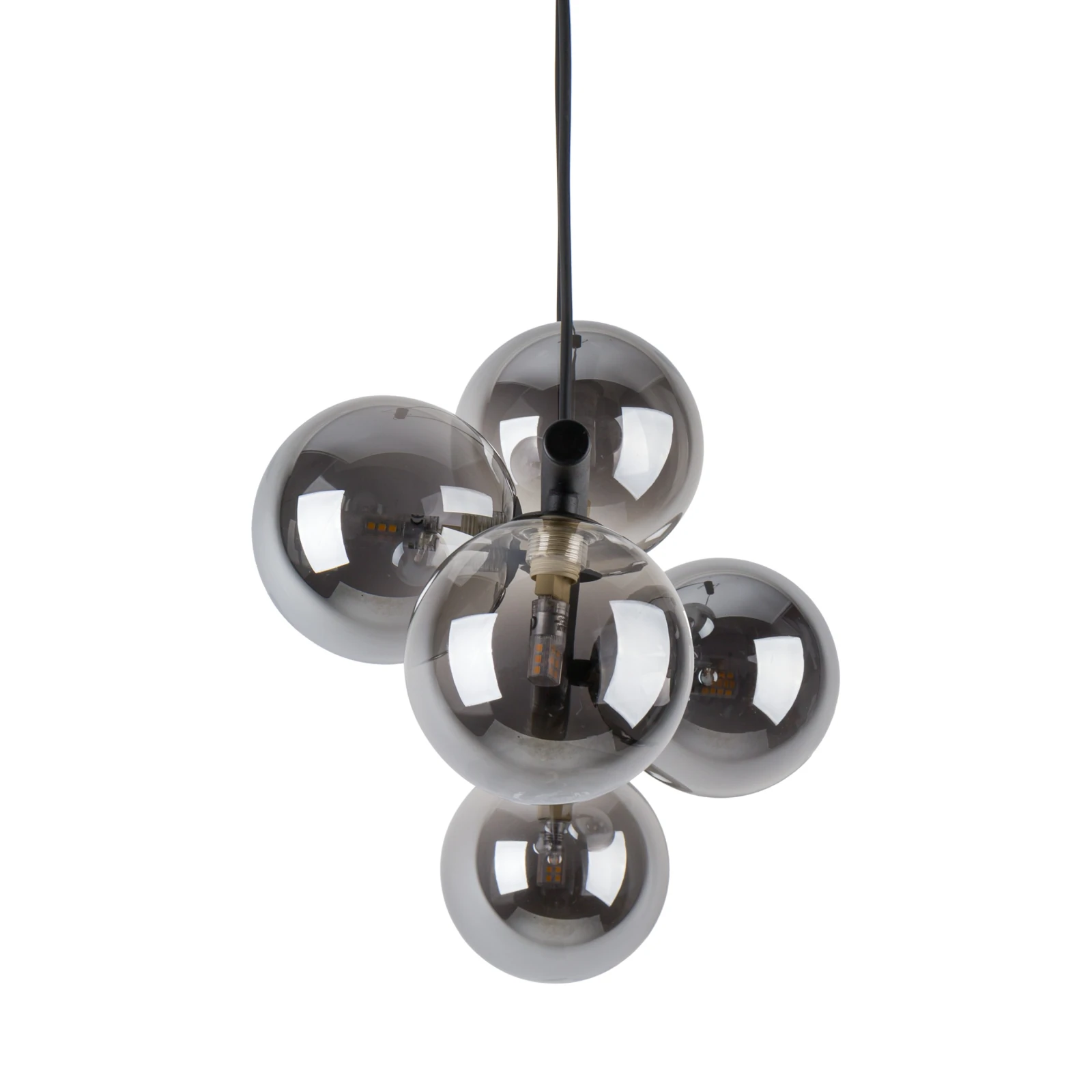 Pendant light 5x8 W – linear black fixture, smoked glass globes