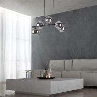 Pendant light 5x8 W – linear black fixture, smoked glass globes - Image 1