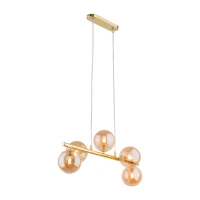 Pendant light 5x8 W – linear gold frame, amber glass globes - Image 4
