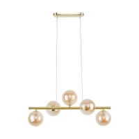 Pendant light 5x8 W – linear gold frame, amber glass globes - Image 2