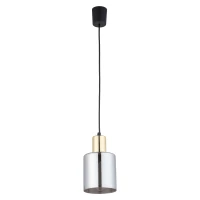 Pendant light E27 – cylinder, black, gold, smoked glass shade - Image 1