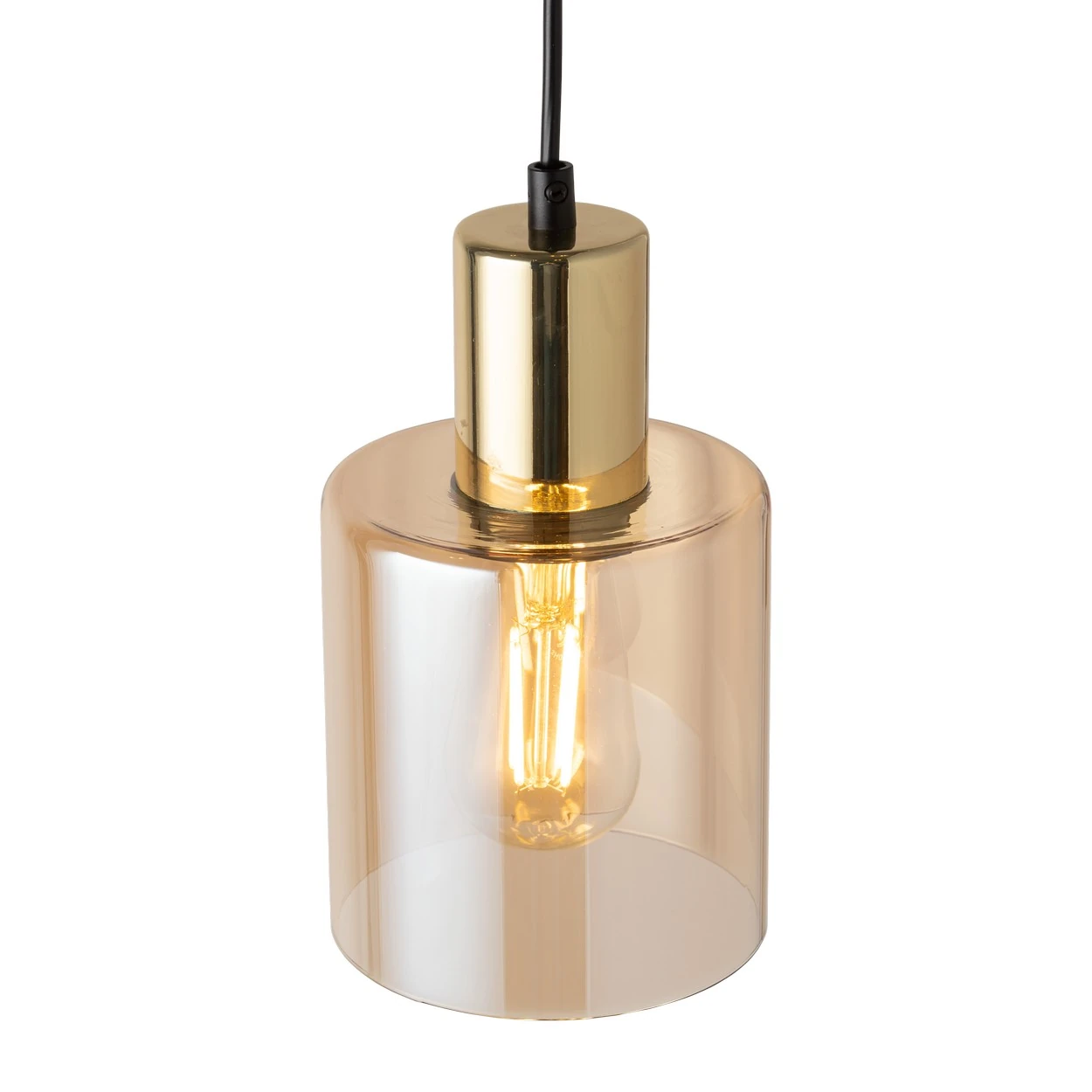 E27 pendant light – amber glass cylinder, gold holder