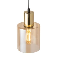 E27 pendant light – amber glass cylinder, gold holder - Image 3
