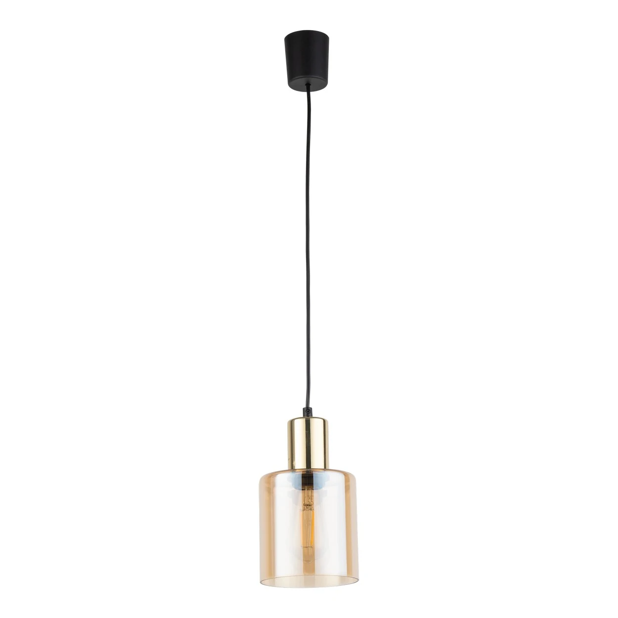 E27 pendant light – amber glass cylinder, gold holder