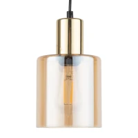 E27 pendant light – amber glass cylinder, gold holder - Image 2