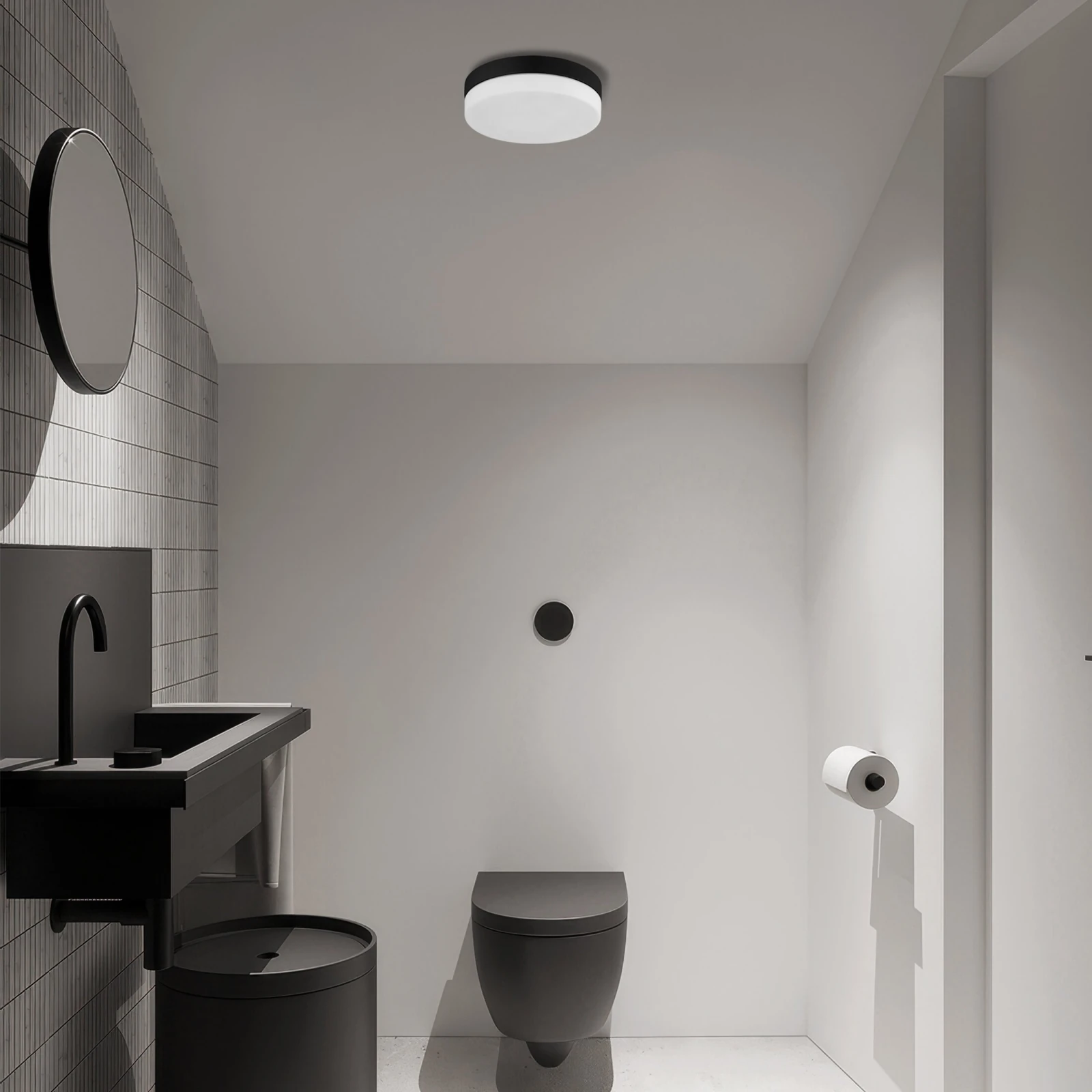 2xE27 ceiling light – round, black, IP44 bathroom rated