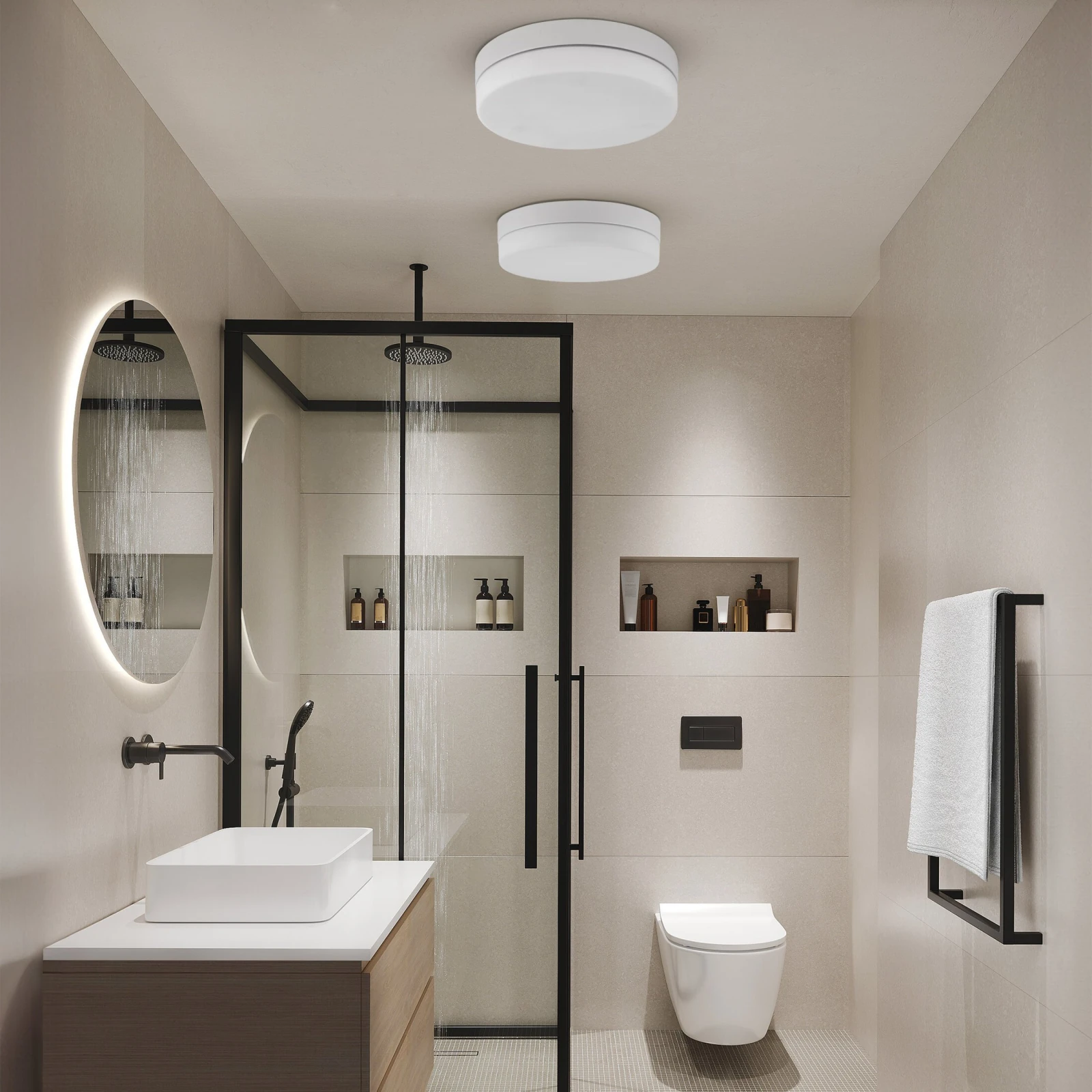 Bathroom ceiling light 29 cm – round, white, IP44 rated