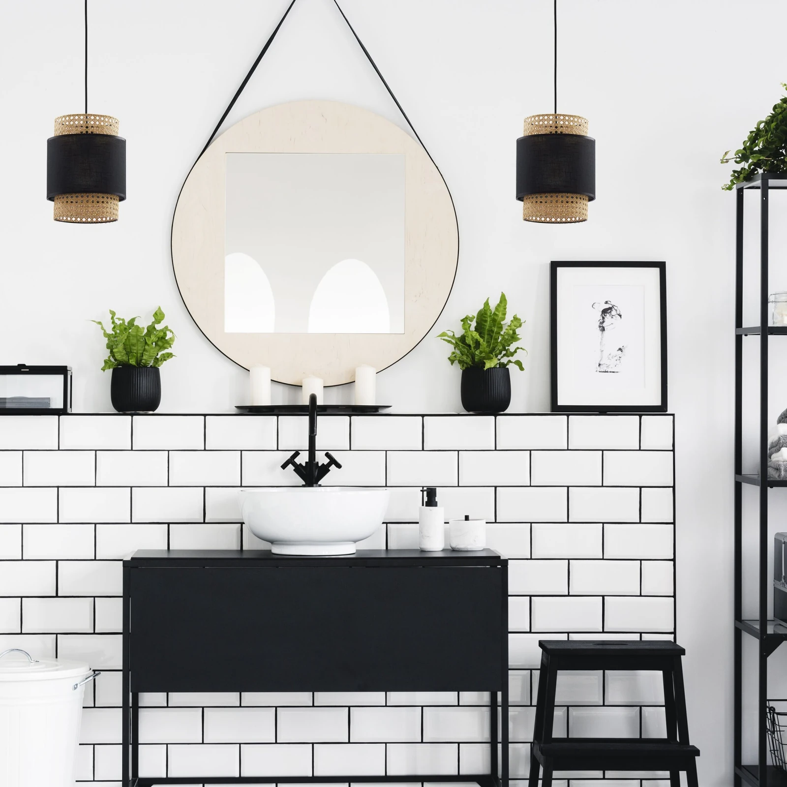 Pendant light 20 cm – round, black, woven shade