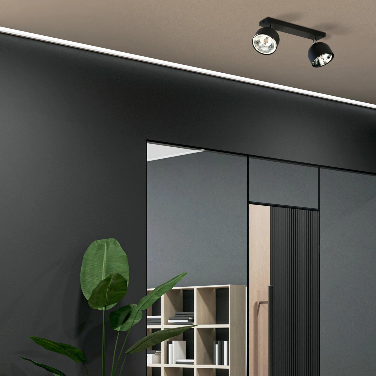 Ceiling lamp 2x20W – black, round adjustable spotlights
