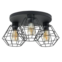Ceiling light 3xE27 – DIAMOND shape, black, open steel frame