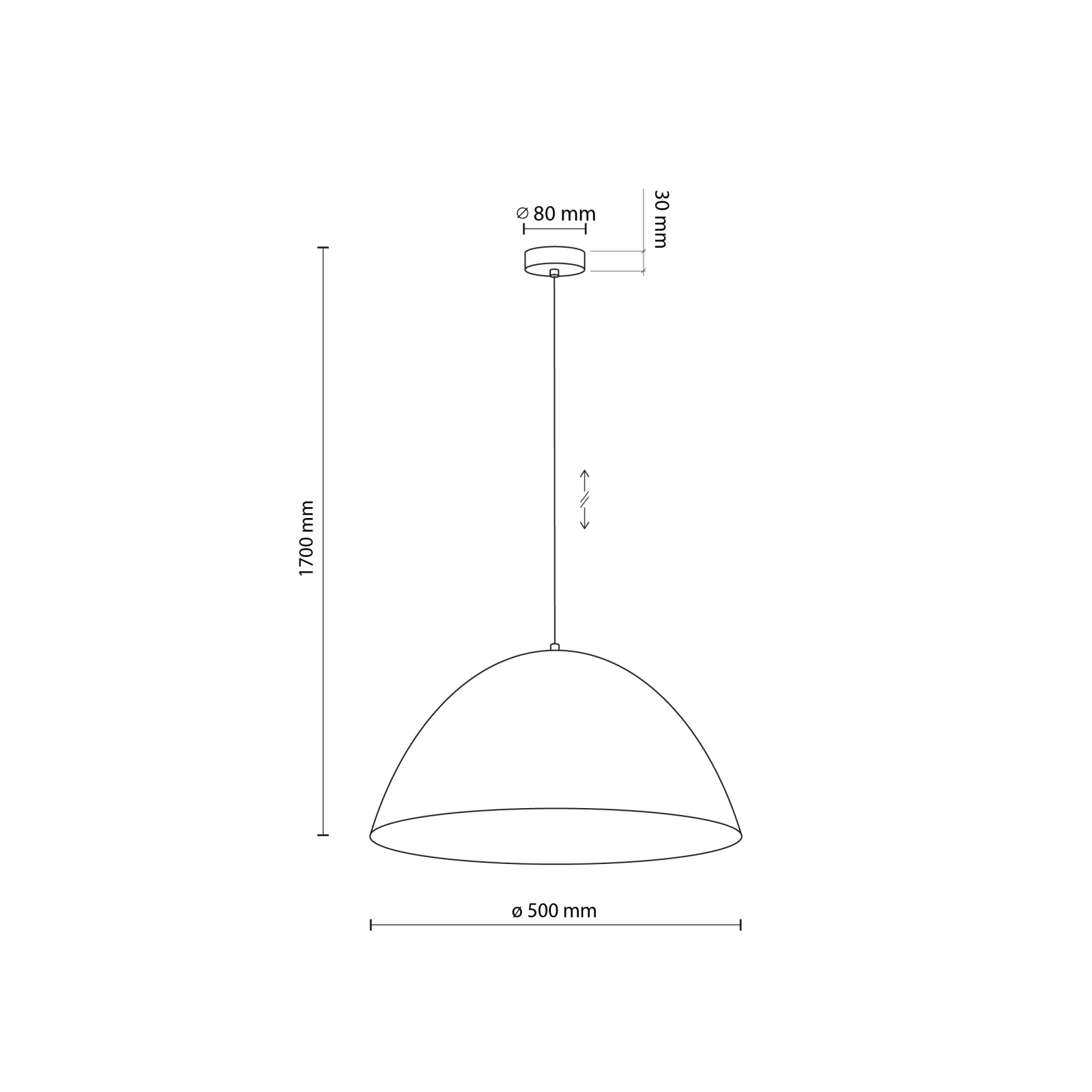 Pakabinamas šviestuvas 50 cm E27, juodas