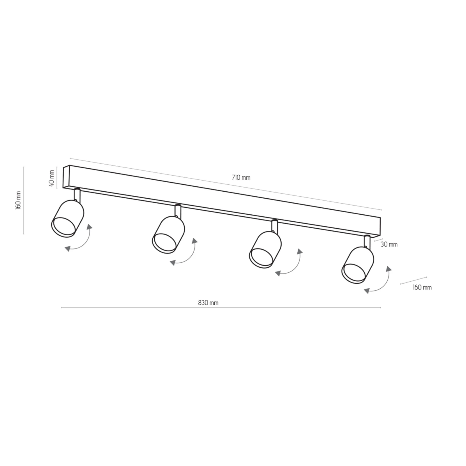 Juodos ir aukso spalvos linijinis lubinis šviestuvas 70 cm, 4xGU10