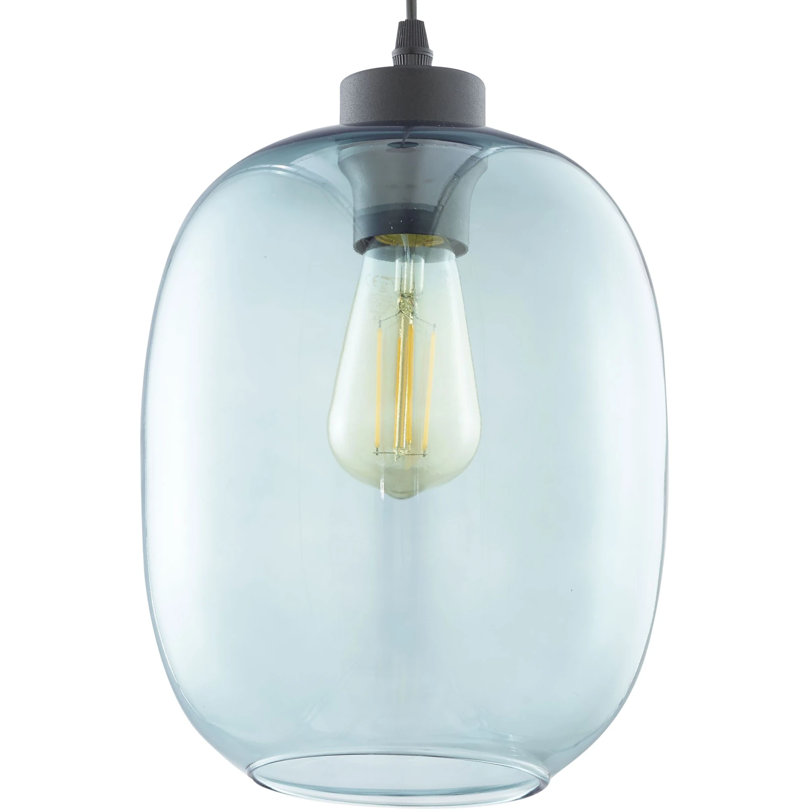 ELIO pendant light – blue glass, black frame, E27 fitting