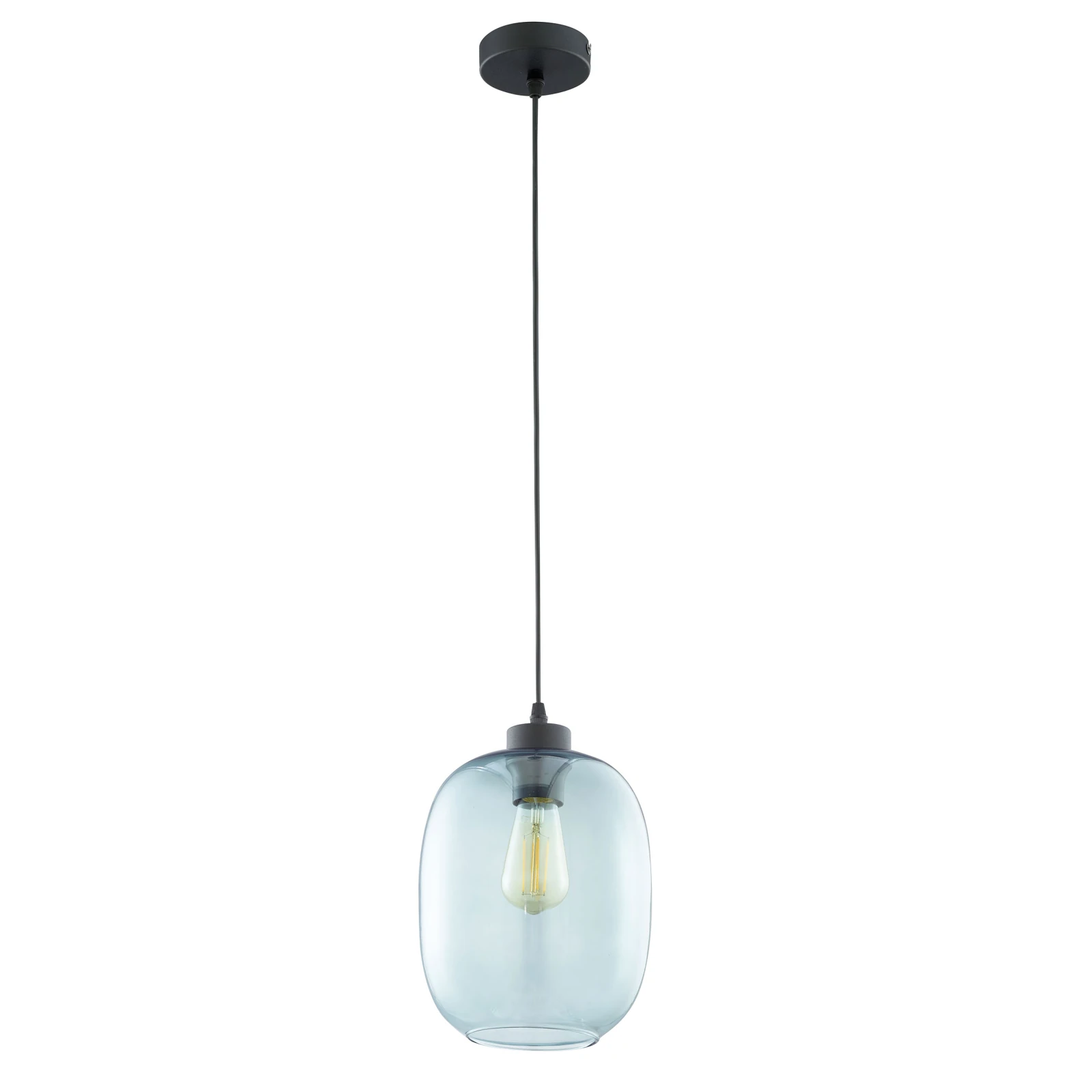 ELIO pendant light – blue glass, black frame, E27 fitting