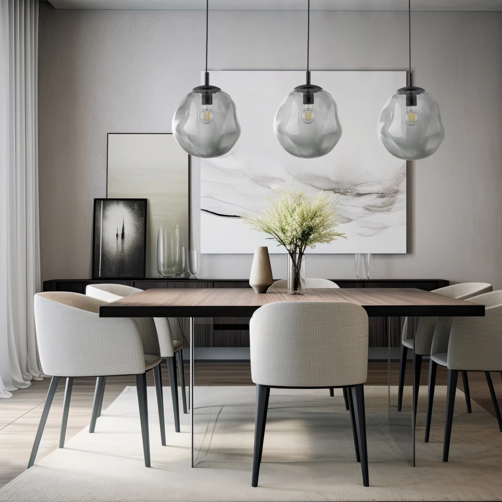Pendant light E27 – irregular shape, black, glass shade