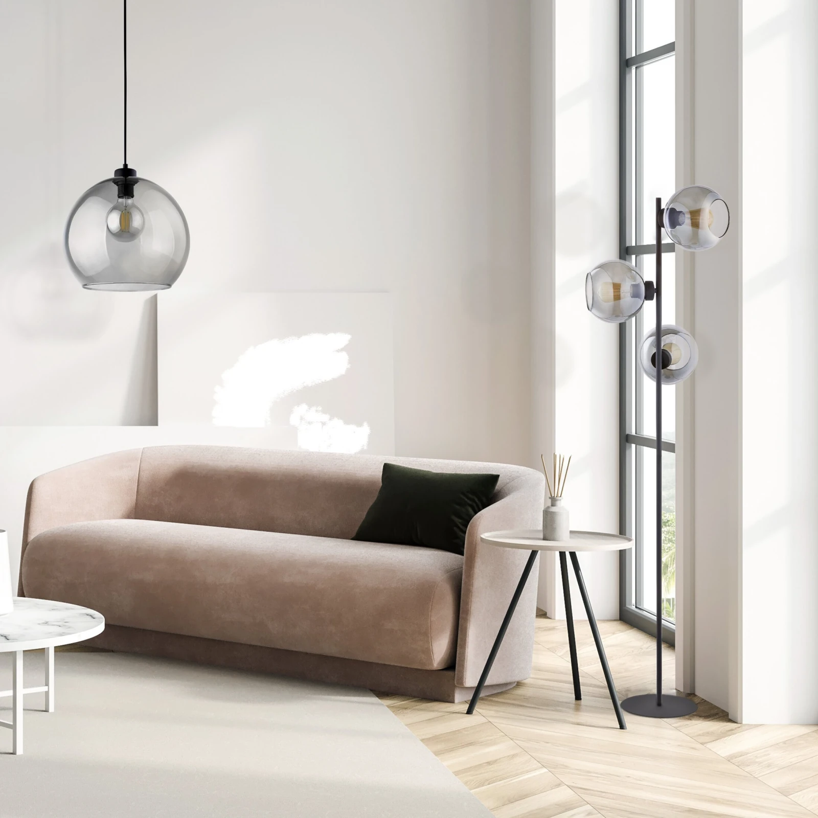 Pendant light E27 – cube shape, graphite, glass shade