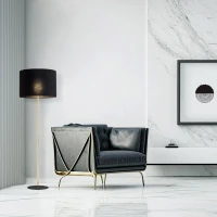 Floor lamp 15 W – cylindrical shade, black and gold - Image 1