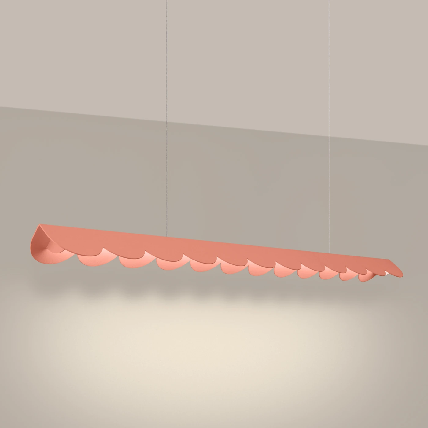 Pakabinamas šviestuvas 131 cm – banguotas linijinis, persikinis, LED