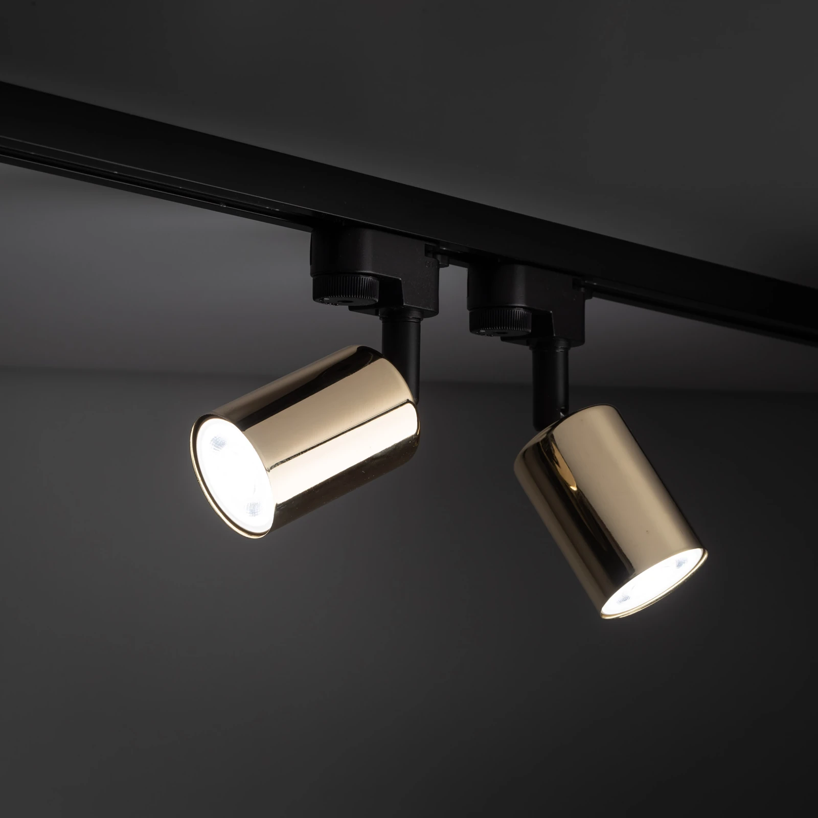 GU10 track spotlight – cylindrical, black and gold, adjustable
