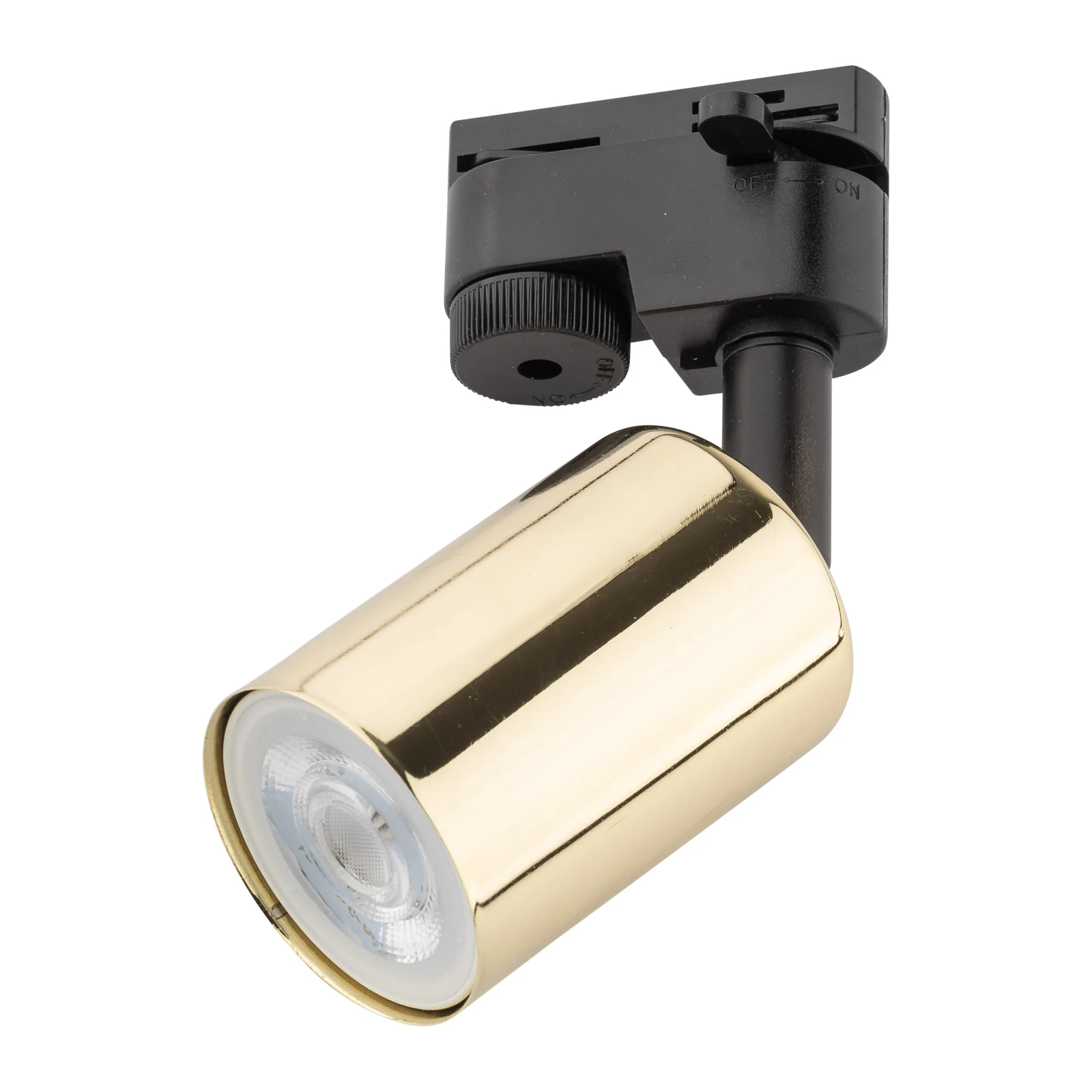 GU10 track spotlight – cylindrical, black and gold, adjustable
