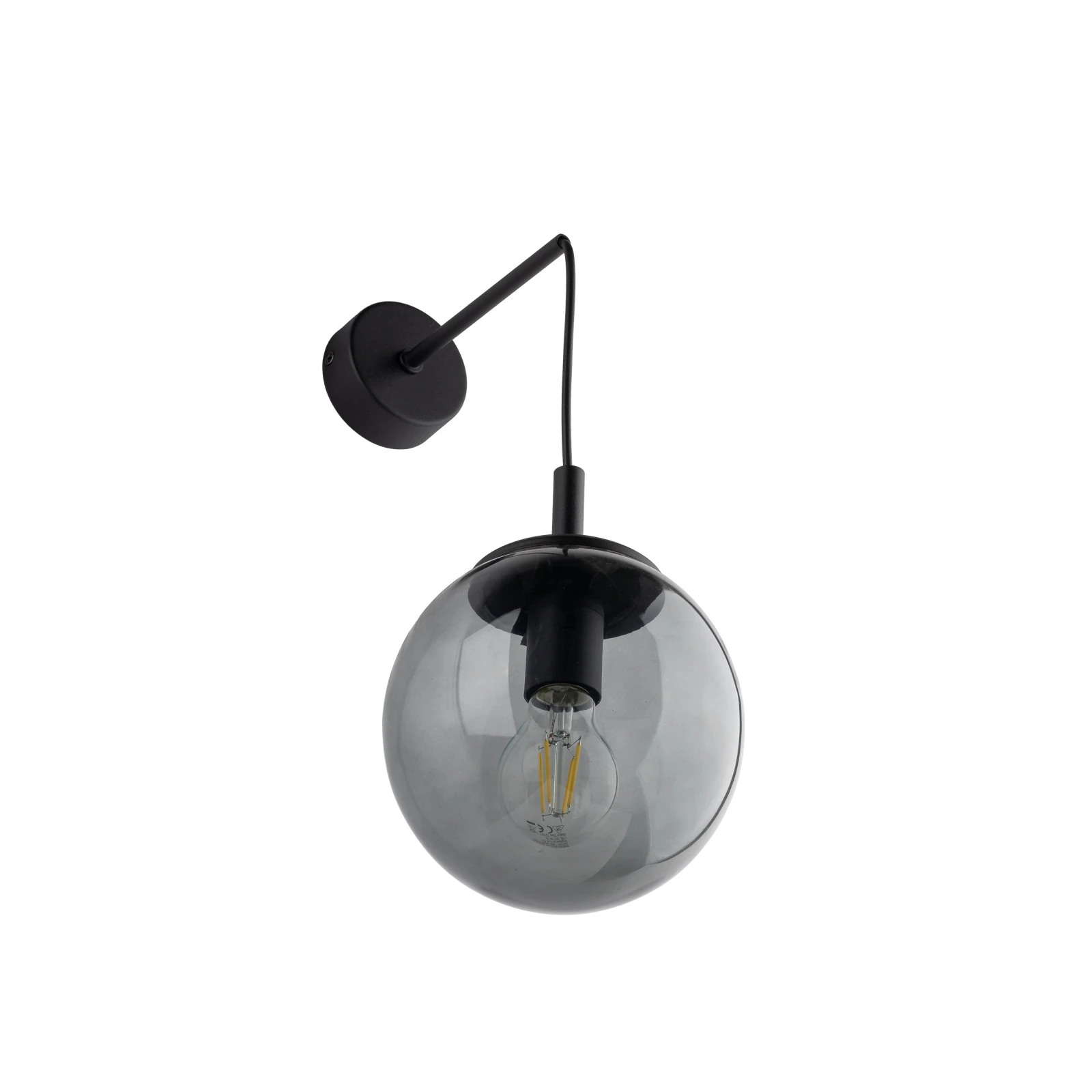 Wall light 1xE27 – graphite glass globe, black bracket