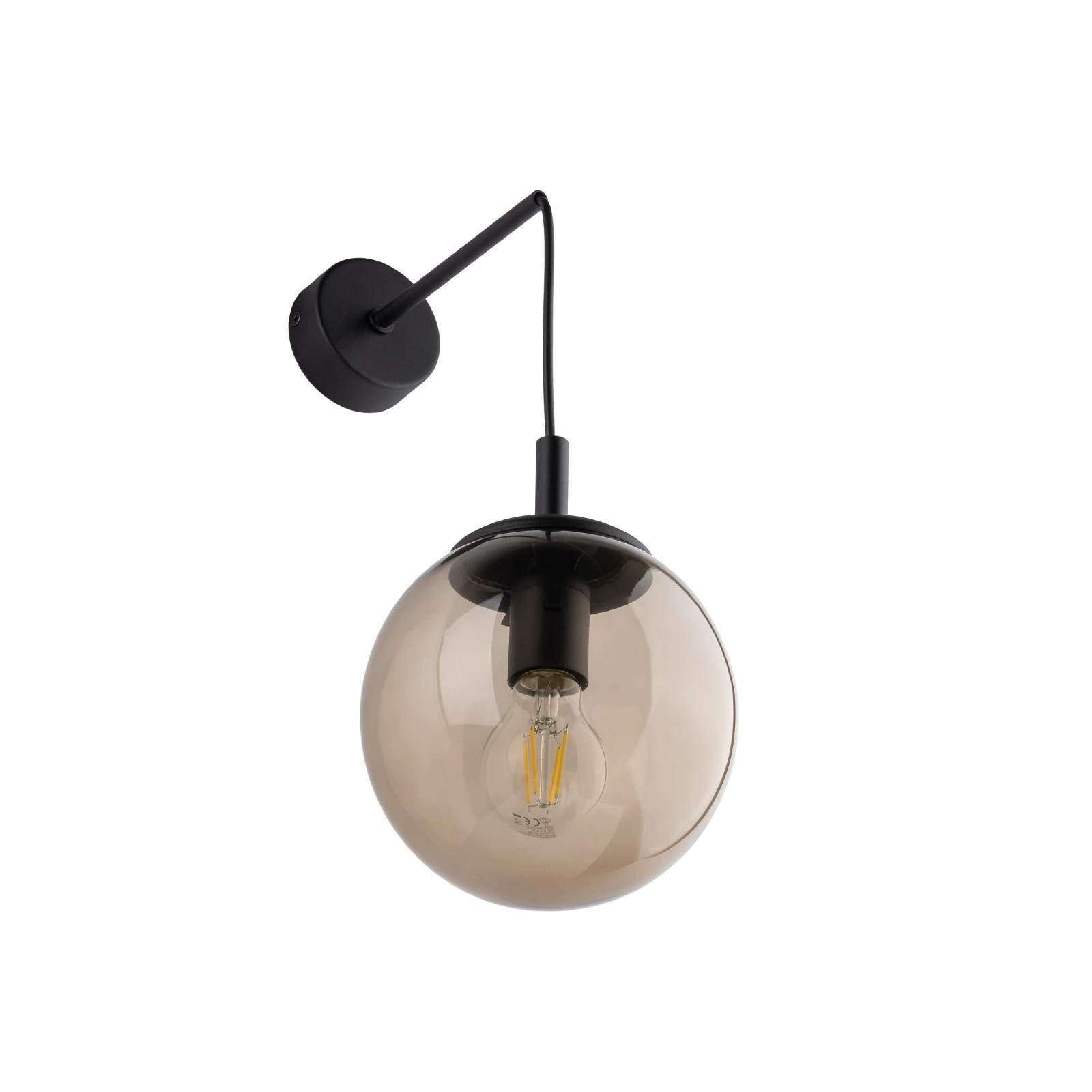 Wall light ESME TOPAZ – 1 globe, black base, warm glass