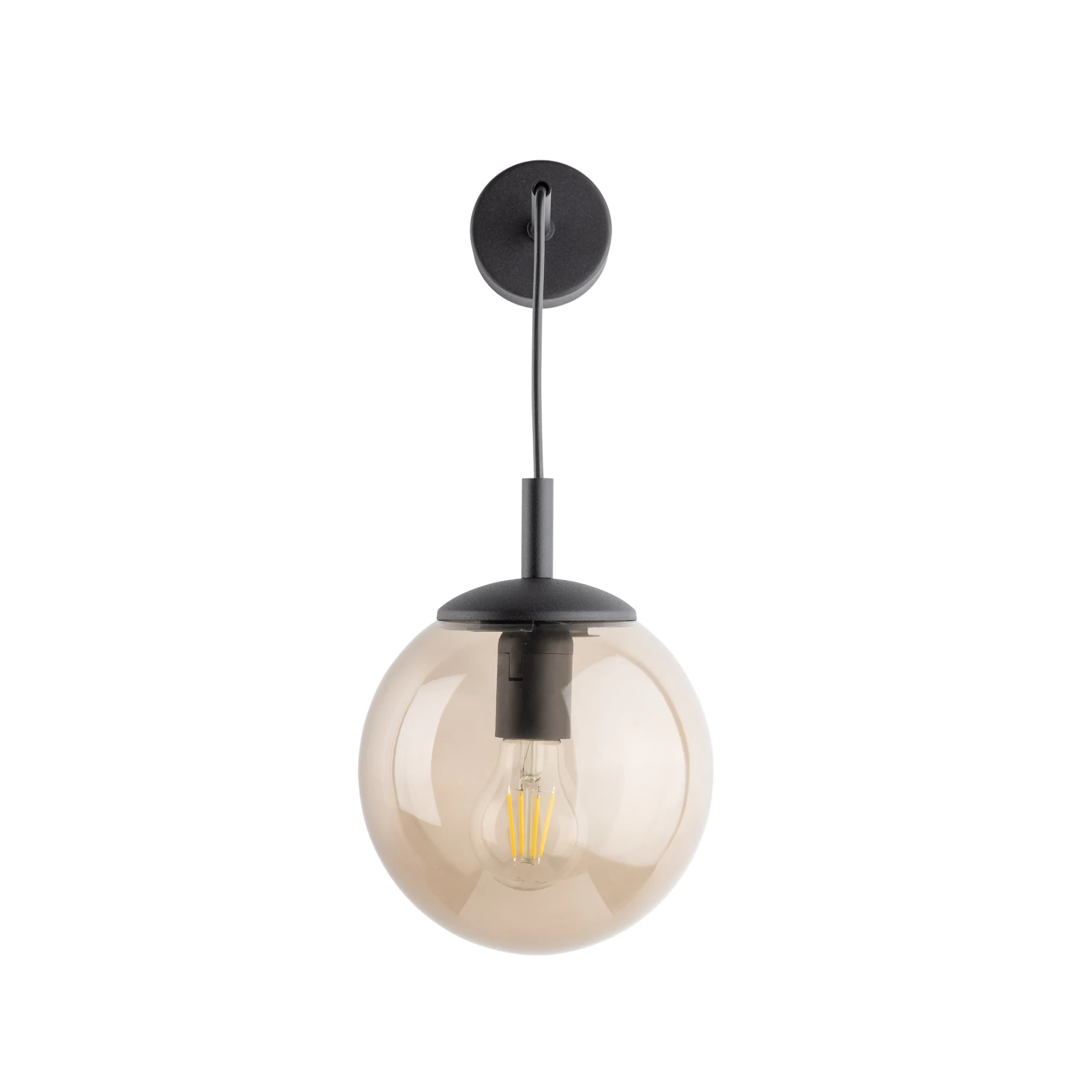 Wall light ESME TOPAZ – 1 globe, black base, warm glass