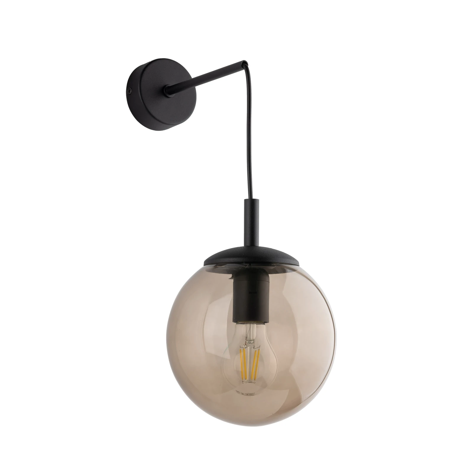 Wall light ESME TOPAZ – 1 globe, black base, warm glass