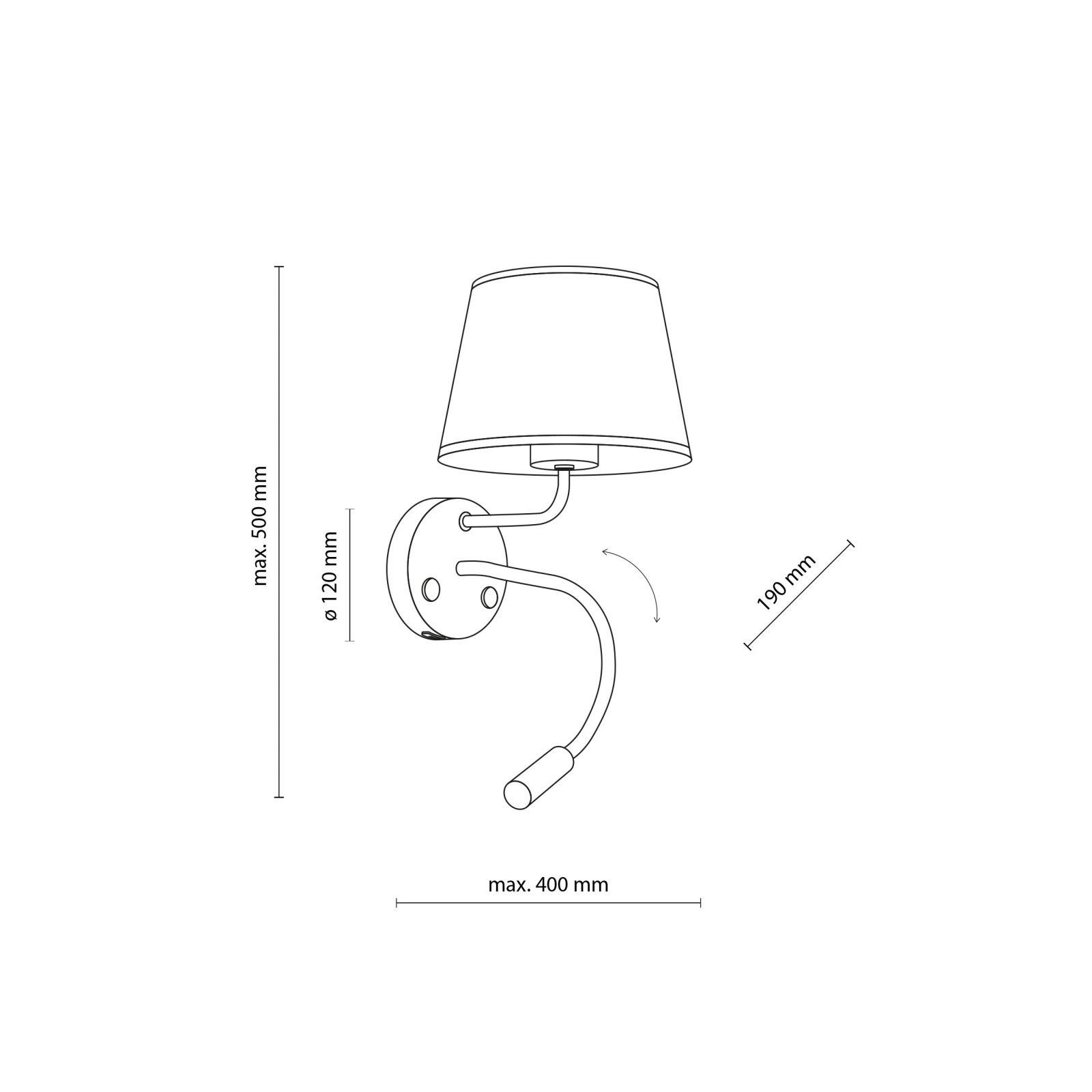 MAJA 15 W + 8 W wall light – round, white, USB and reading light