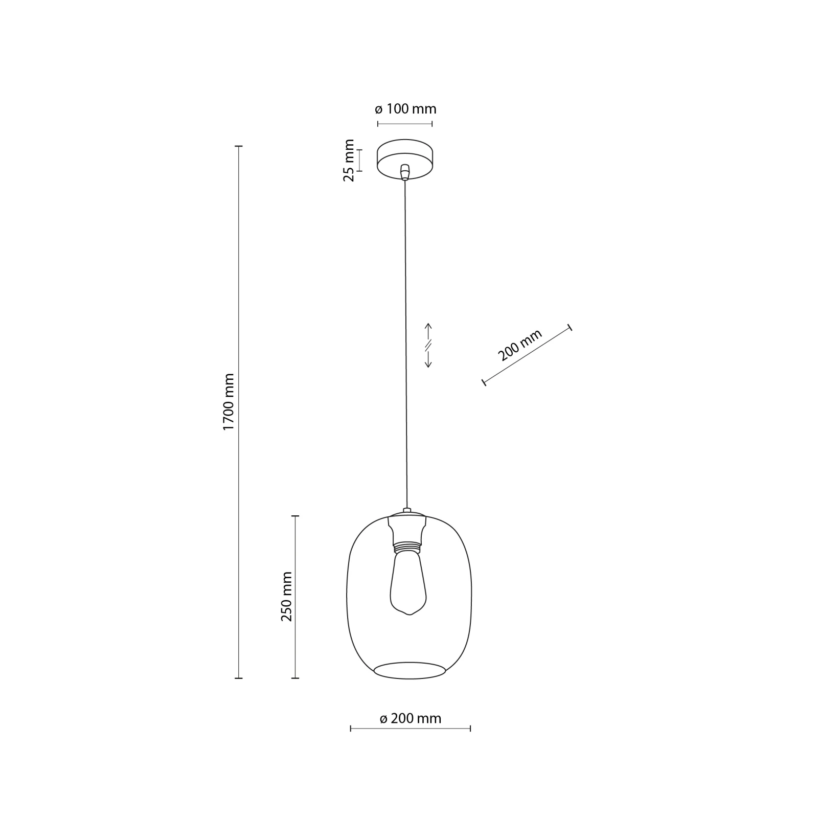 Pendant light ELIO 1 – graphite glass shade, E27
