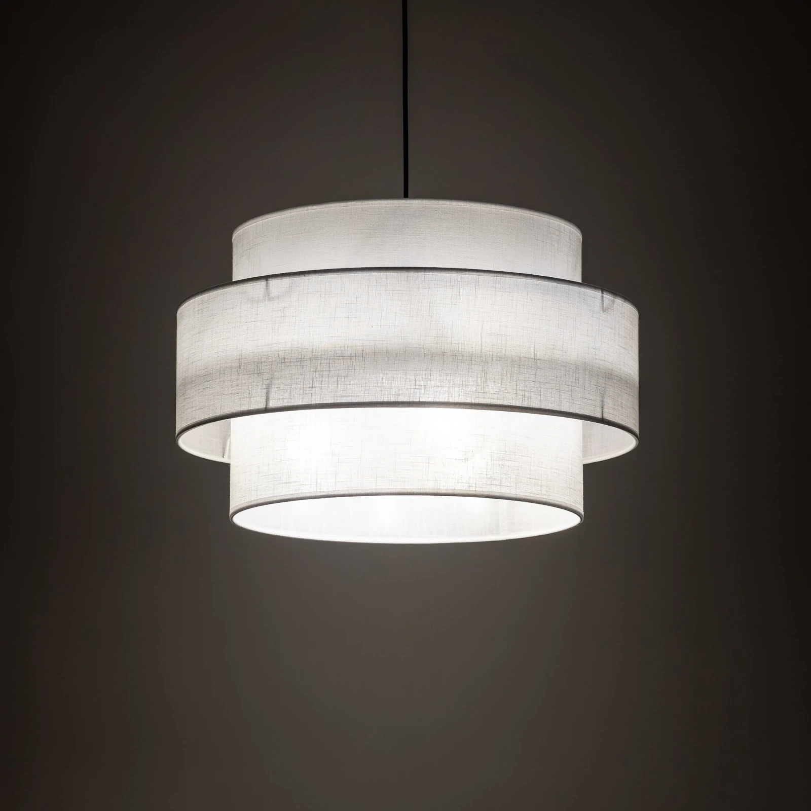 CALISTO pendant light 3xE27 – white cylindrical shades with black detail