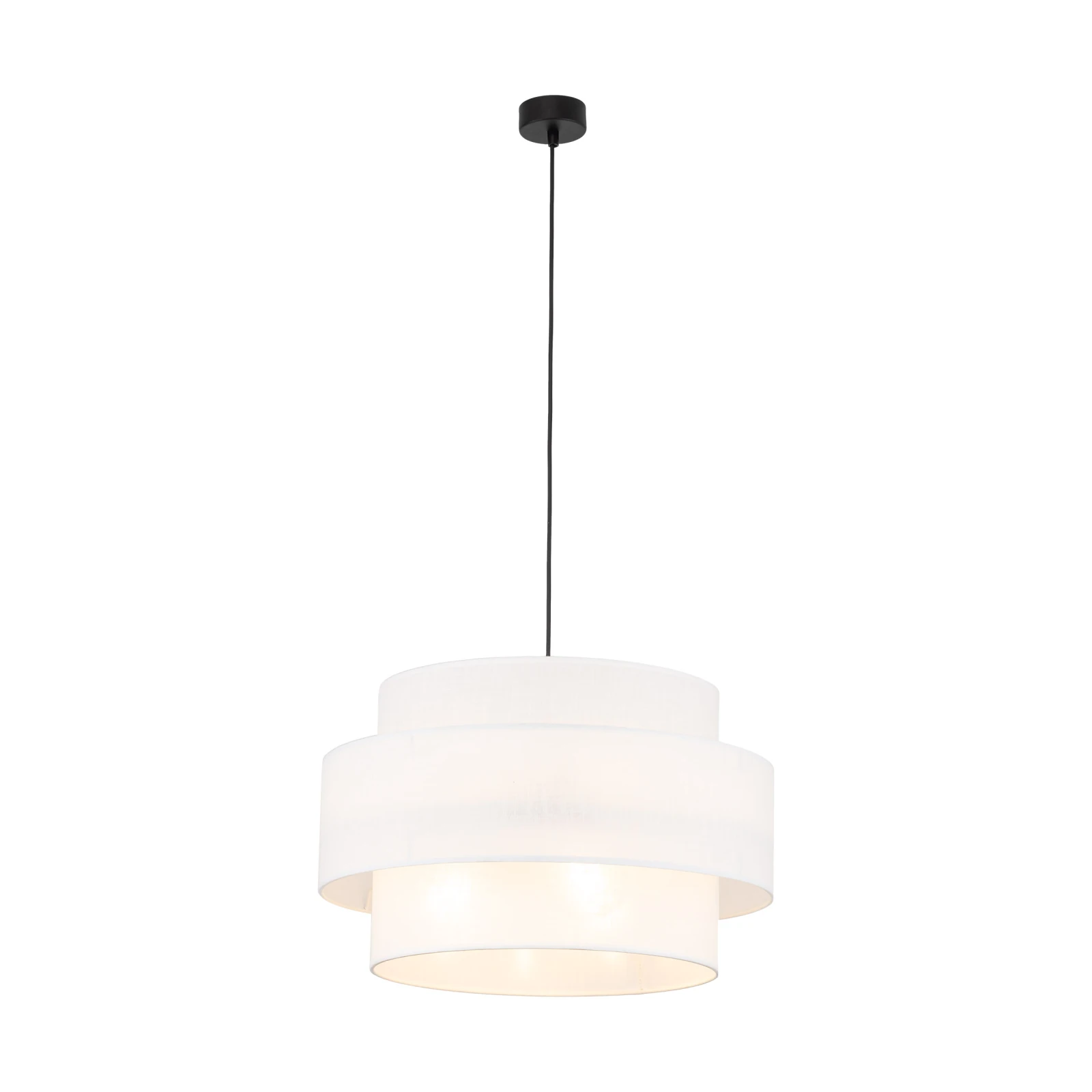 CALISTO pendant light 3xE27 – white cylindrical shades with black detail