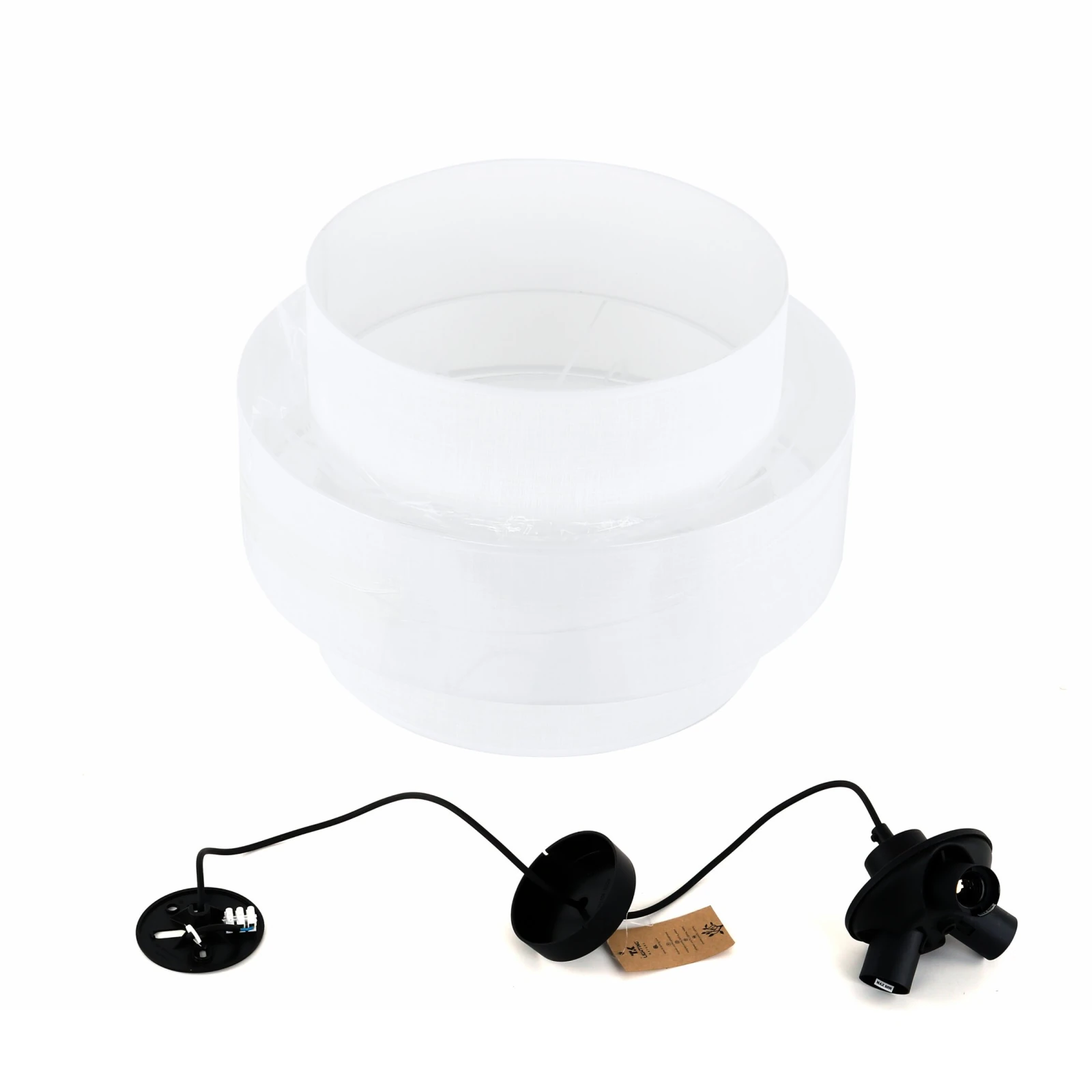 CALISTO pendant light 3xE27 – white cylindrical shades with black detail