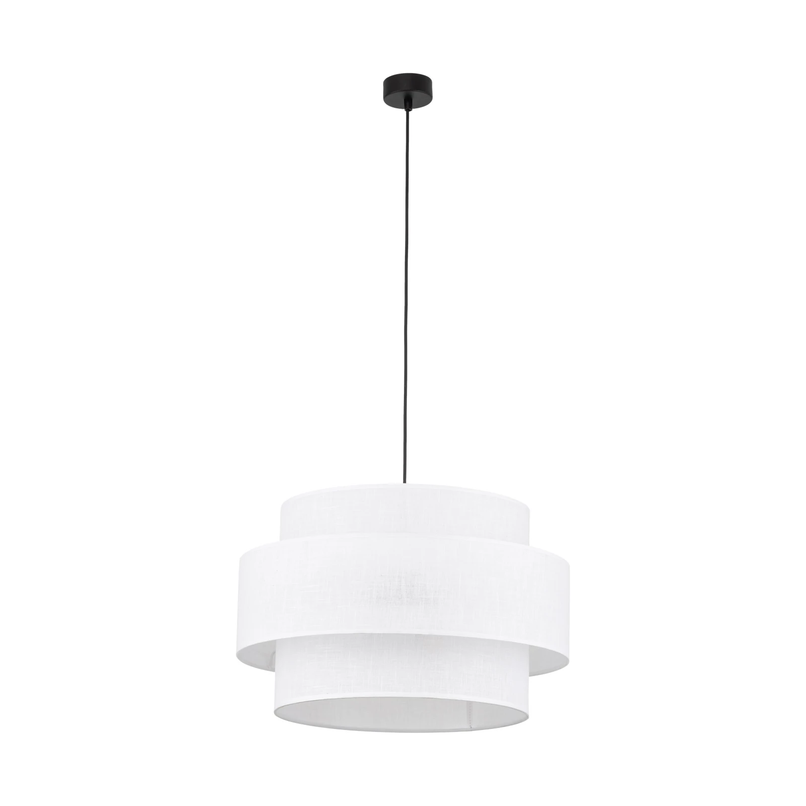 CALISTO pendant light 3xE27 – white cylindrical shades with black detail