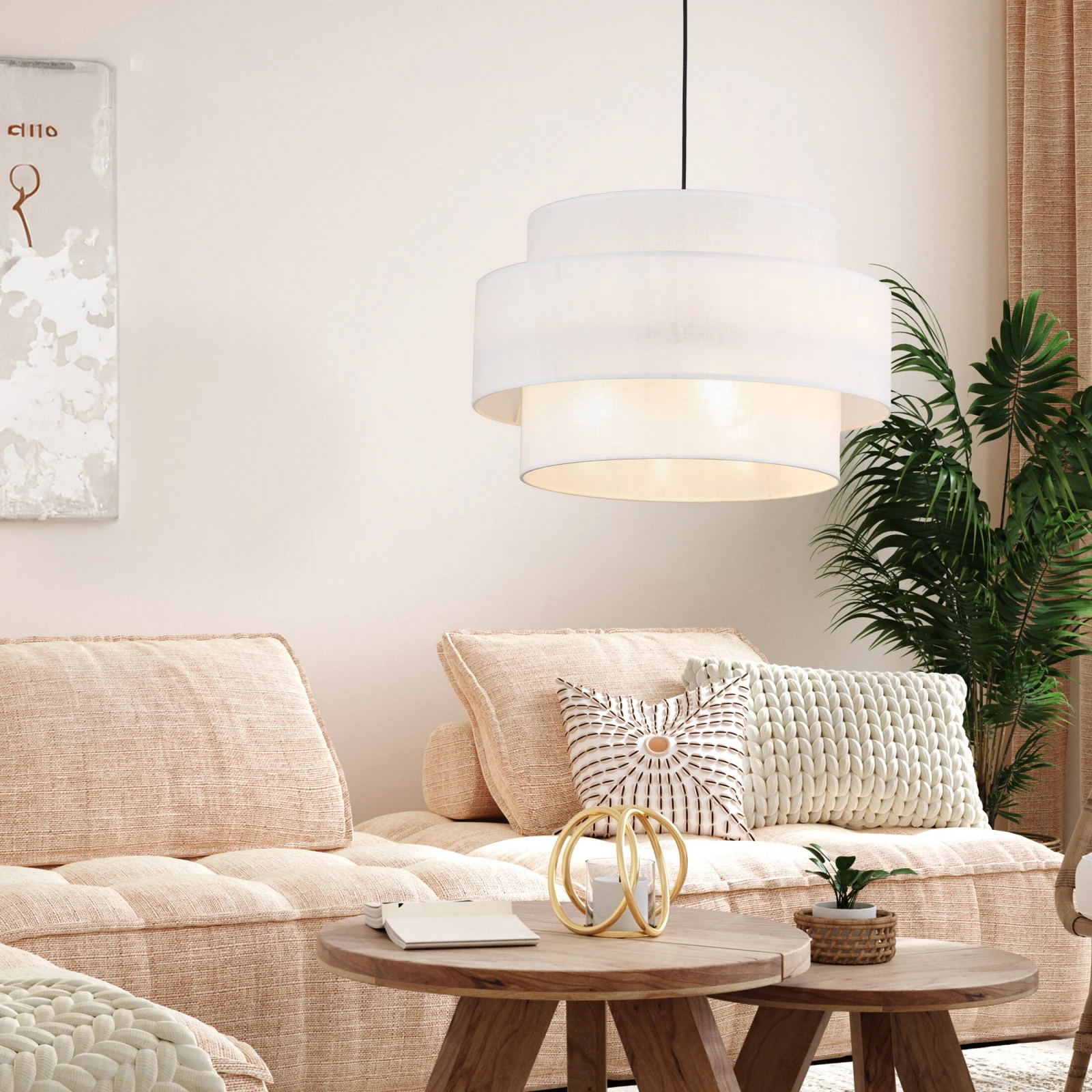 CALISTO pendant light 3xE27 – white cylindrical shades with black detail
