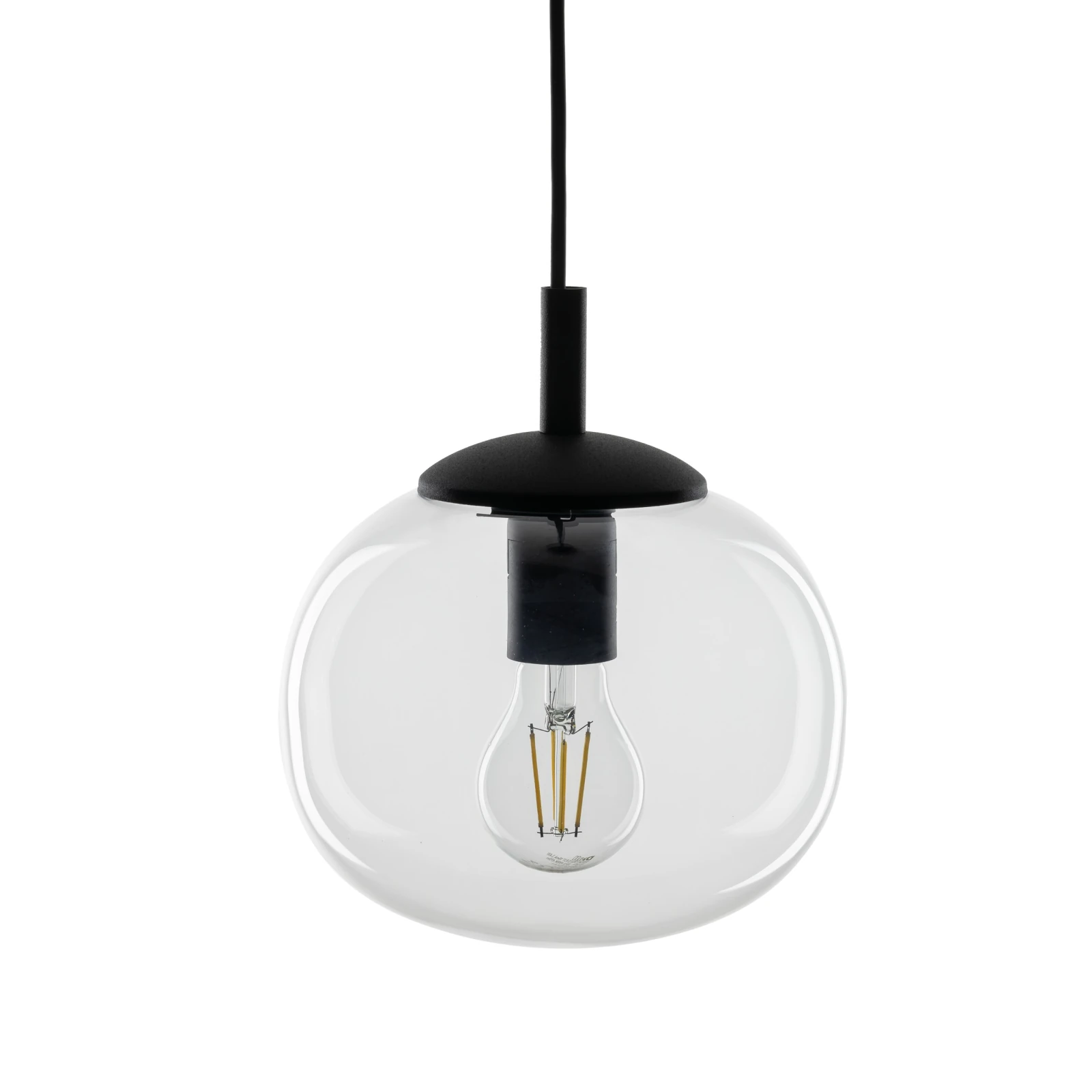 VIBE pendant light 1xE27 – transparent glass globe, black detail