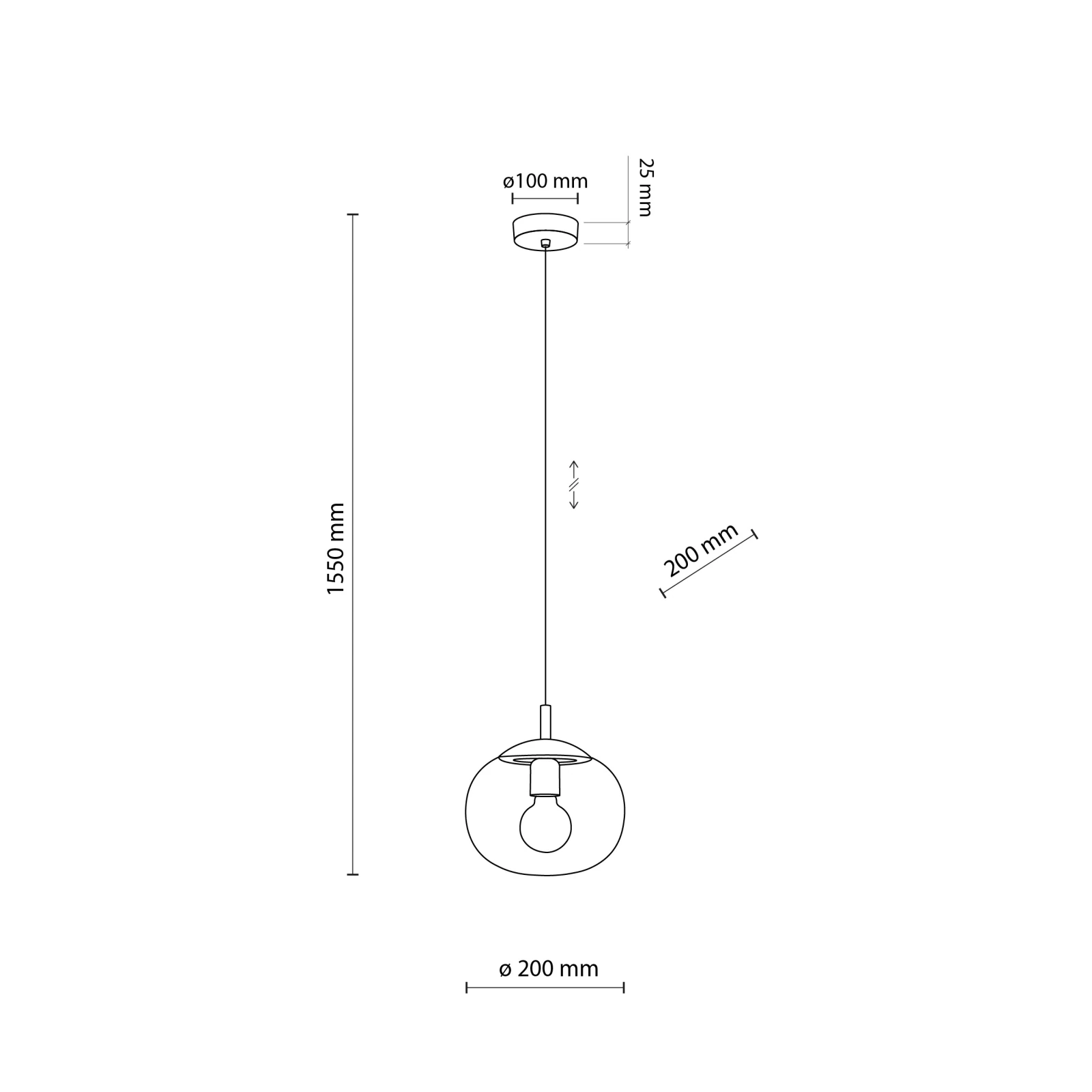 VIBE pendant light 1xE27 – transparent glass globe, black detail
