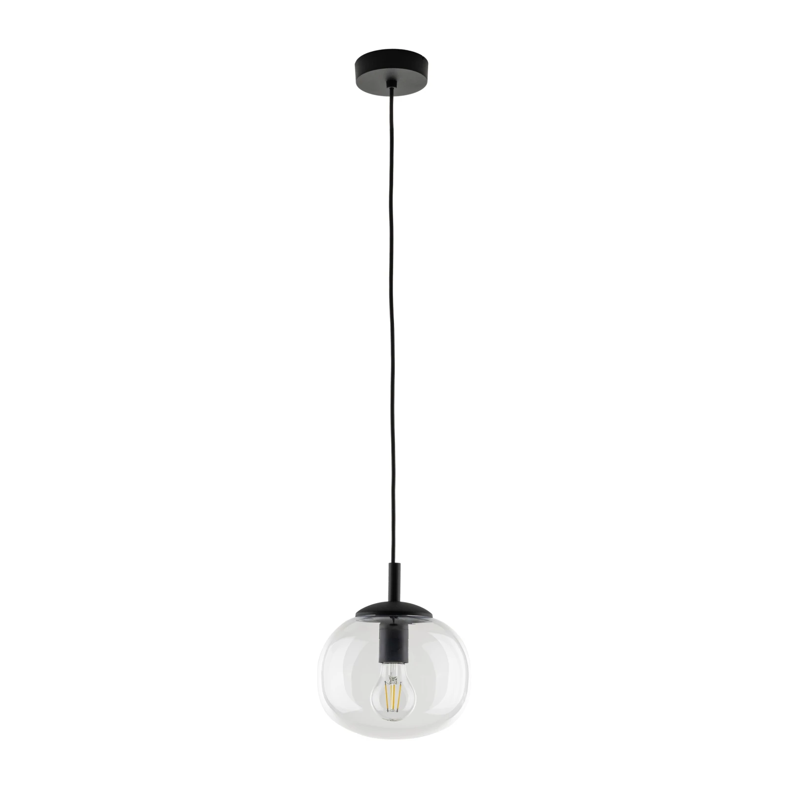 VIBE pendant light 1xE27 – transparent glass globe, black detail