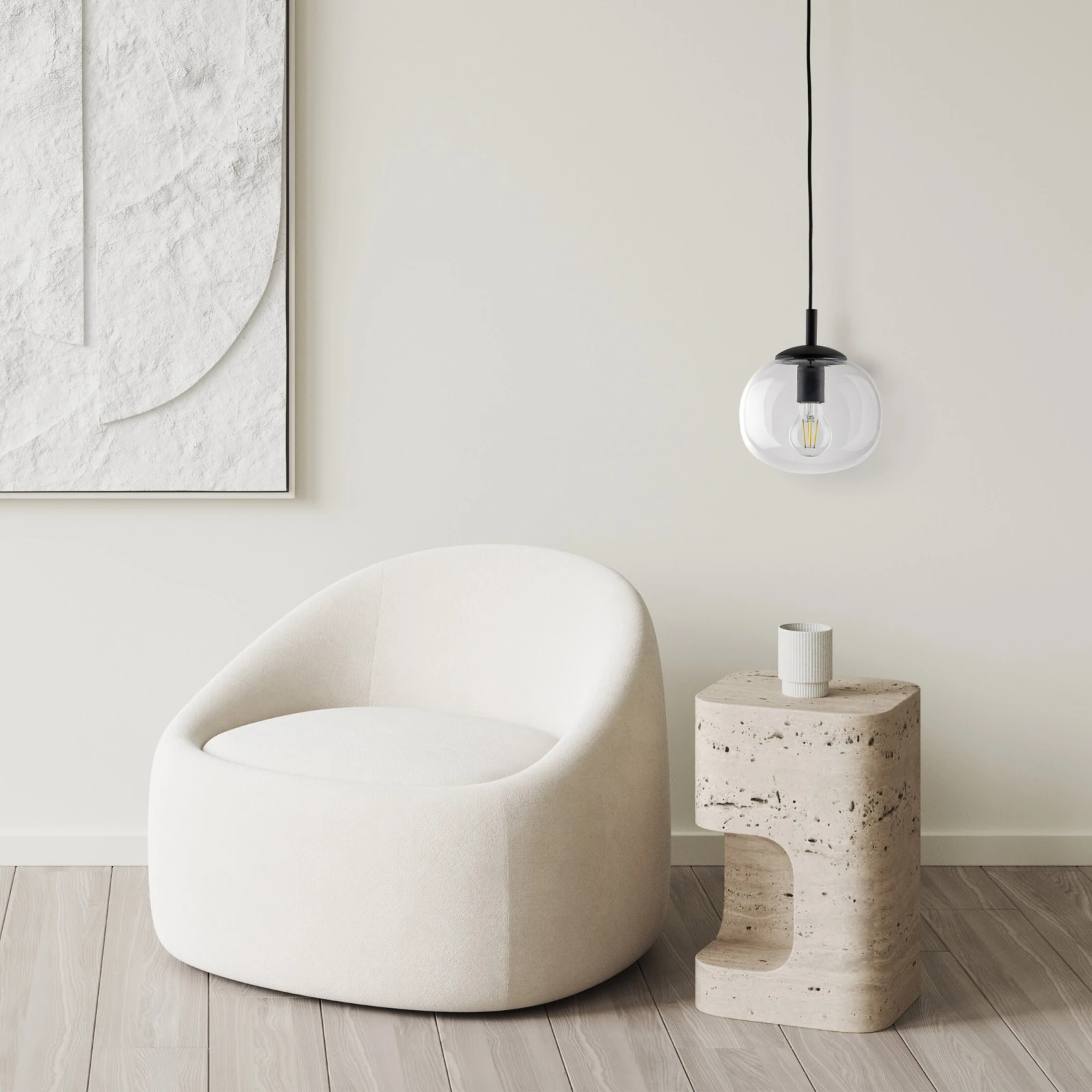 VIBE pendant light 1xE27 – transparent glass globe, black detail