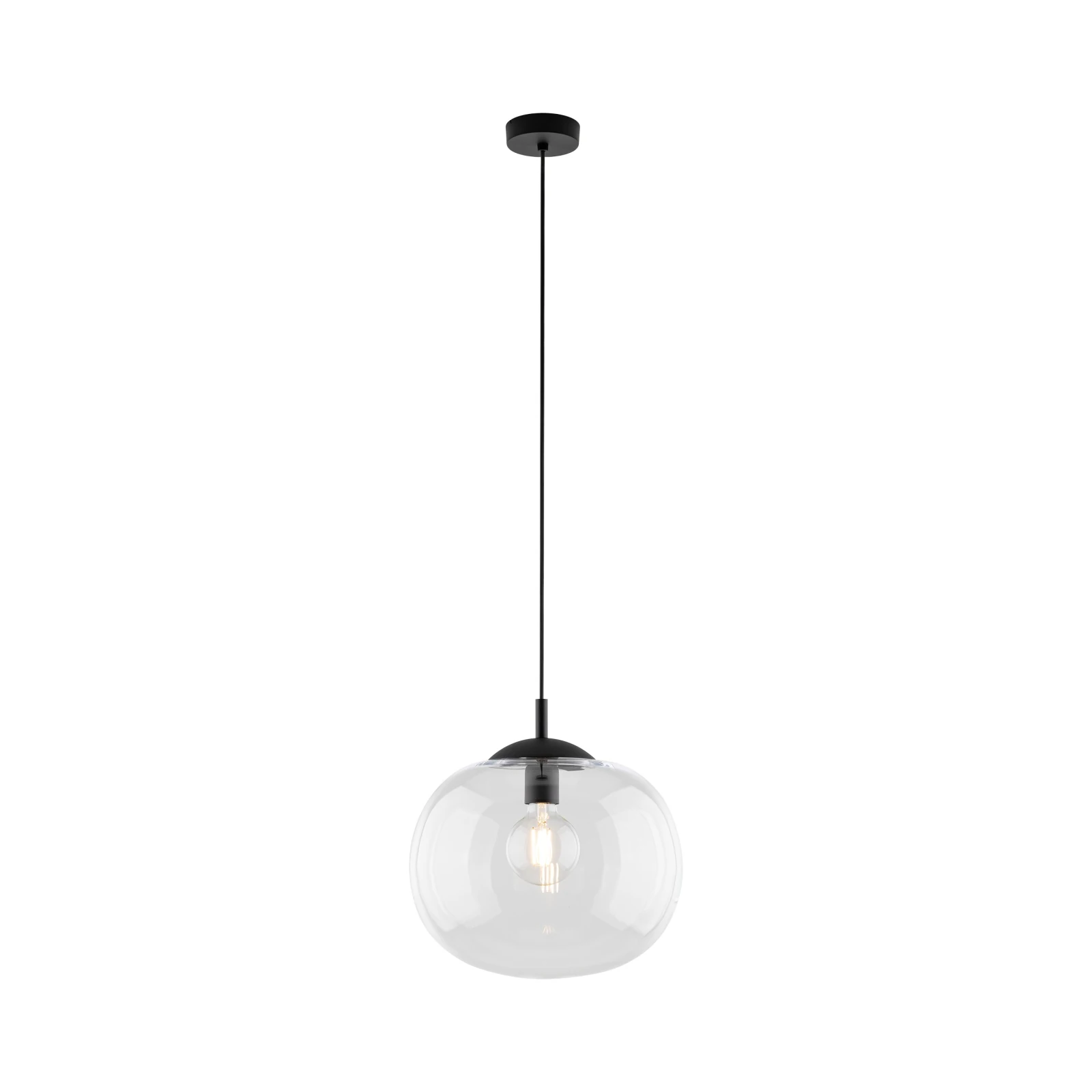 Pendant light 30 cm – transparent glass shade, black accent