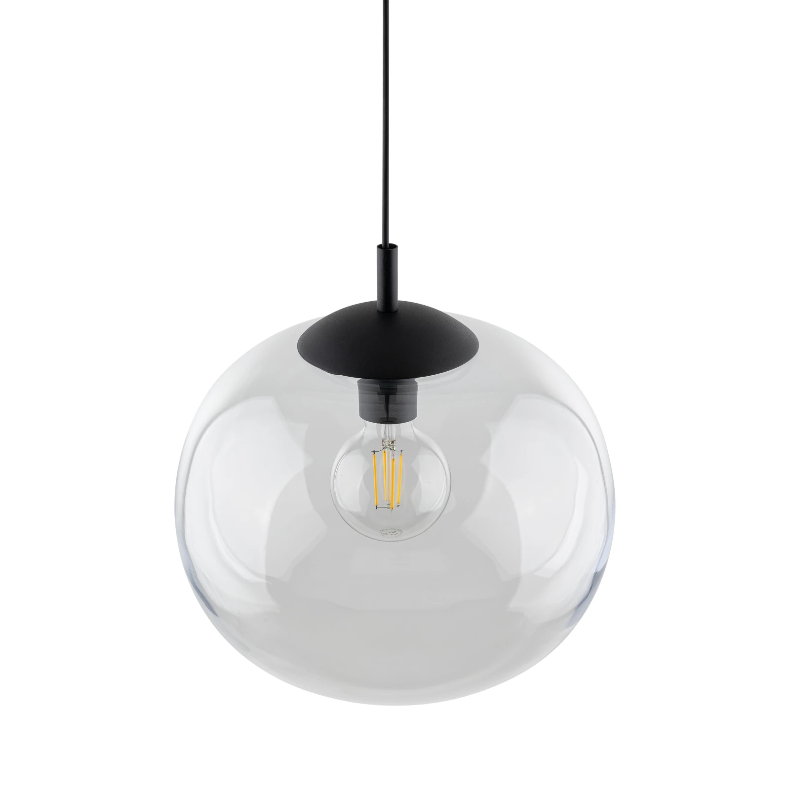 Pendant light 30 cm – transparent glass shade, black accent
