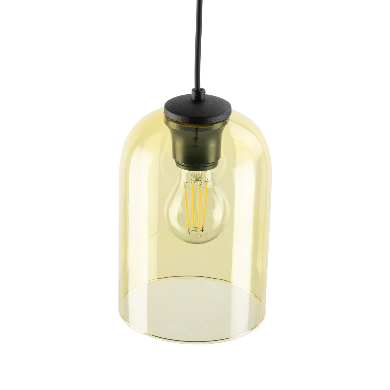 Pendant light E27 – yellow glass shade, black detail