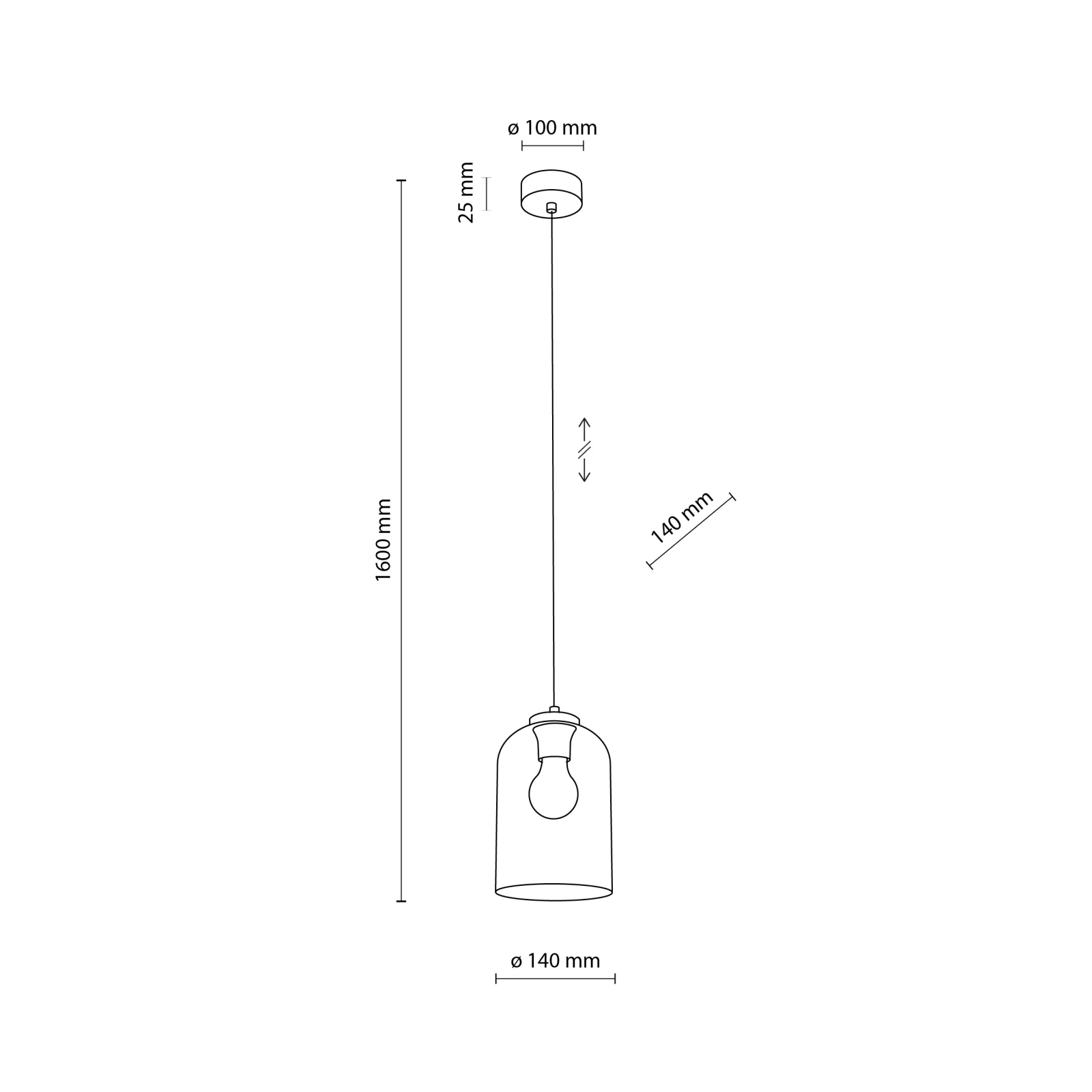 Pendant light E27 – yellow glass shade, black detail