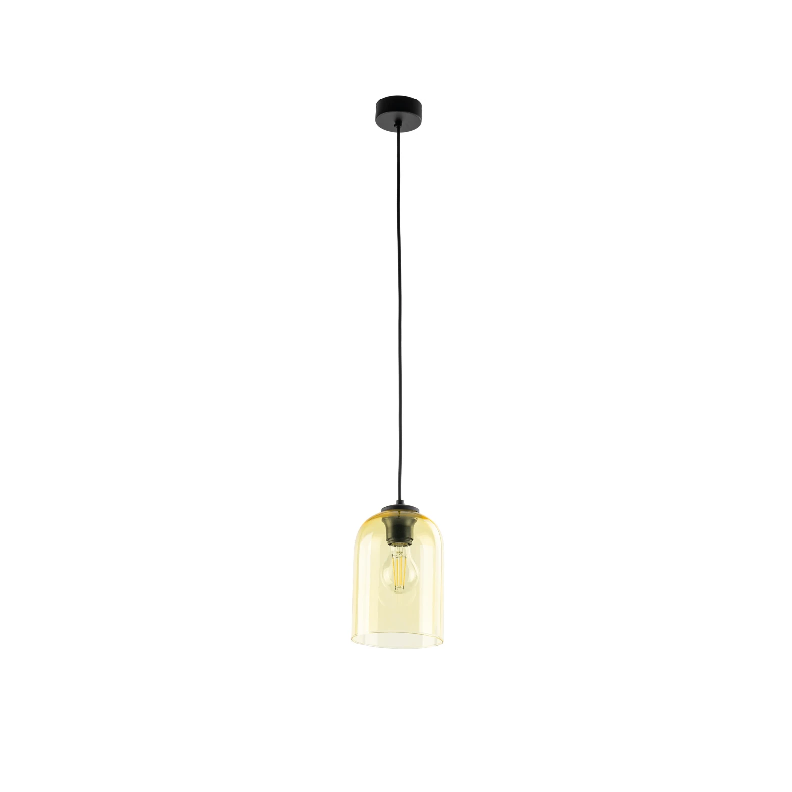 Pendant light E27 – yellow glass shade, black detail