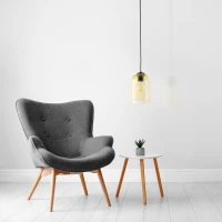 Pendant light E27 – yellow glass shade, black detail - Image 2