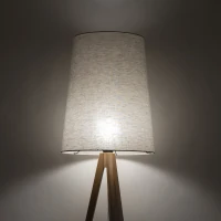 Floor lamp E27 – flax shade, pine tripod base - Image 3
