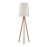 Floor lamp E27 – flax shade, pine tripod base - Image 2